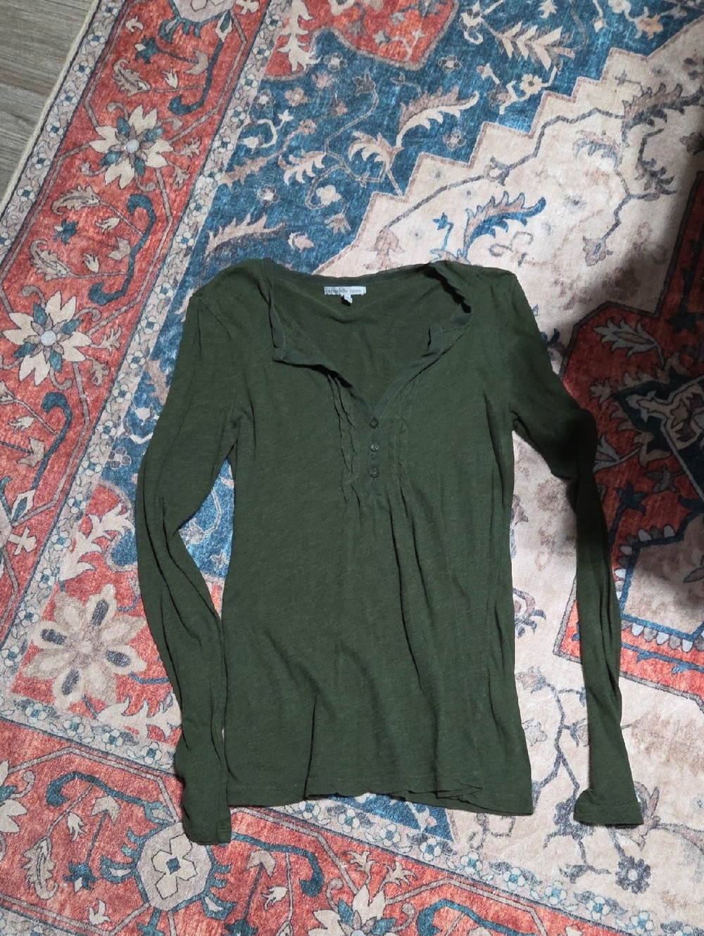 Charlotte Russe Olive Green Long-Sleeve Henley Top